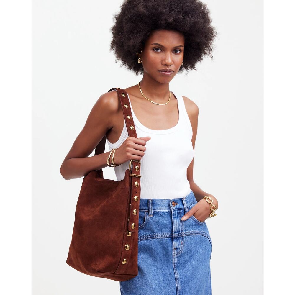 Madewell The Essential Bucket Tote Bag Suede Soft Mahogany Brown One Size NWT - Picture 3 of 12